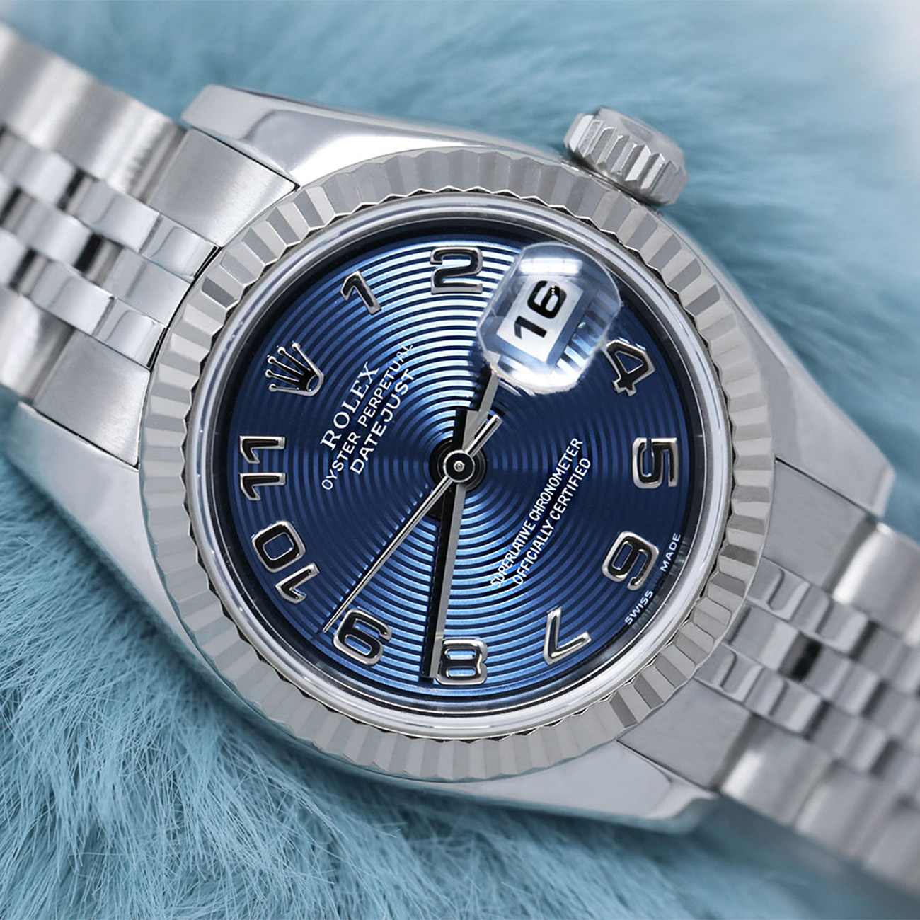 Rolex 26mm Lady-Datejust 179174 Steel & White Gold Watch Blue Arabic Numerals Dial