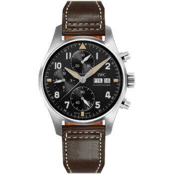 IWC Pilot's IW387903 Stainless Steel Spitfire Chronograph Calfskin Leather Black Dial