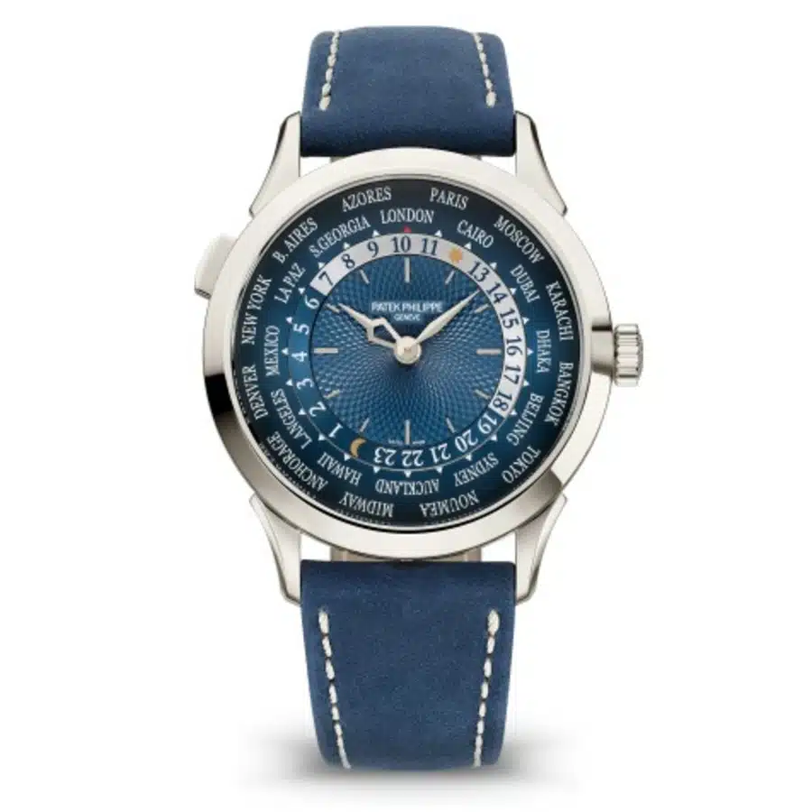 Patek Philippe Worldtime 5230P-001 Platinum with Blue Leather Watch Blue Dial