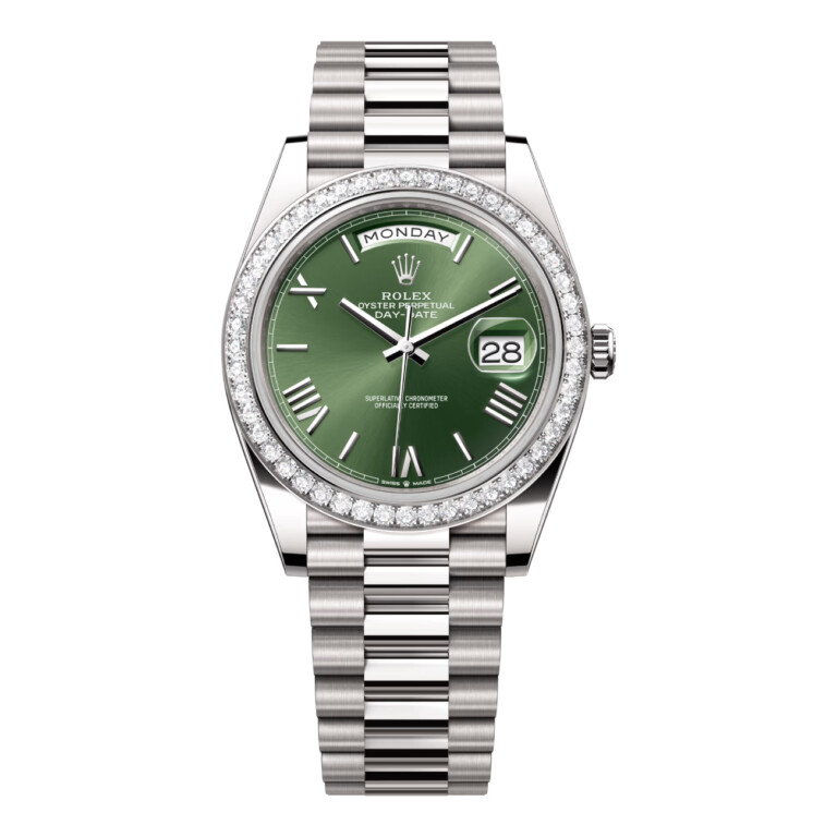 Rolex Day Date 40MM President 228349RBR-0030 White Gold with Diamond Bezel Green Roman Dial 2024