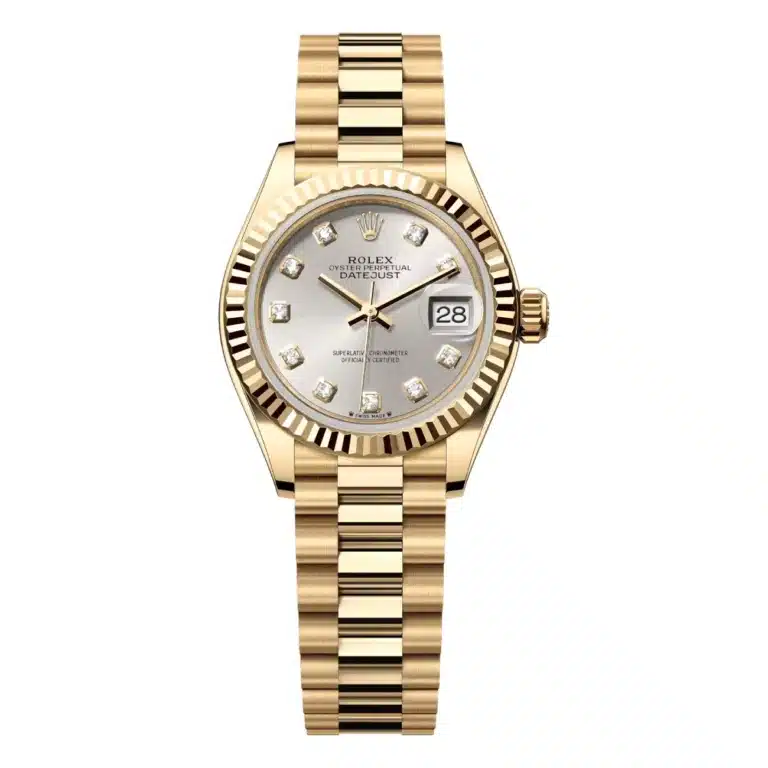 Rolex Lady-Datejust President 28mm 279178-0015 Yellow Gold Watch Silver Diamond Dial