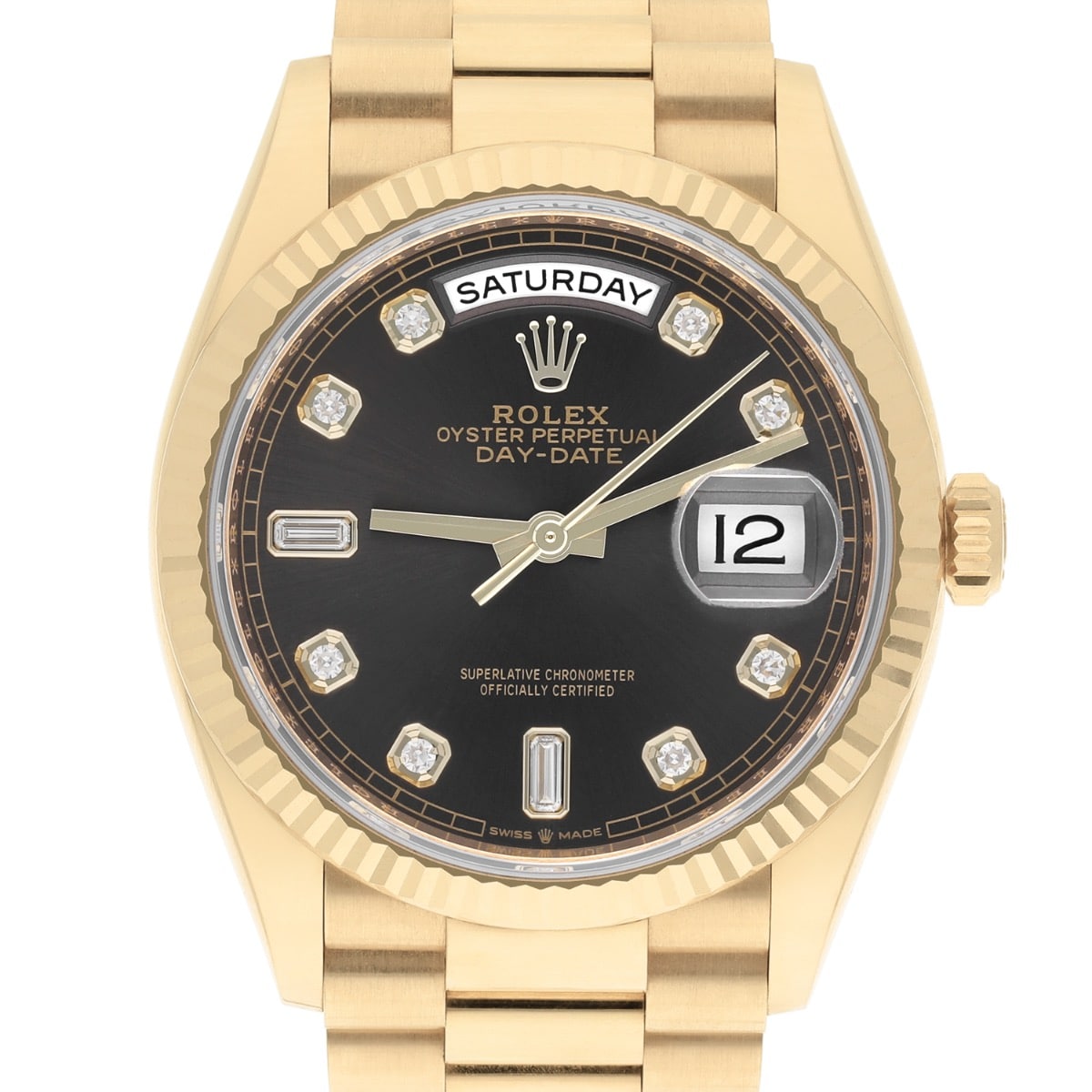 Rolex Day Date 36mm Dark Gray Diamond Dial Yellow Gold Watch 128238 Box/Papers