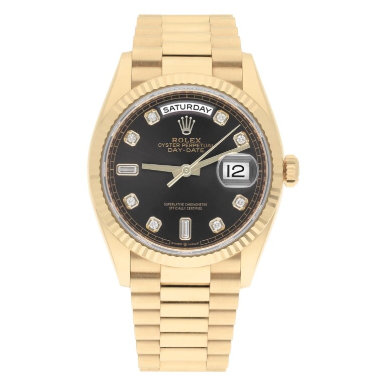 Rolex Day Date 36mm Dark Gray Diamond Dial Yellow Gold Watch 128238 Box/Papers