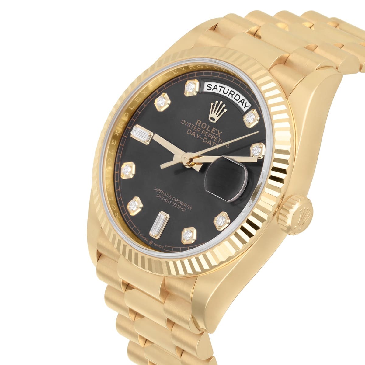 Rolex Day Date 36mm Dark Gray Diamond Dial Yellow Gold Watch 128238 Box/Papers