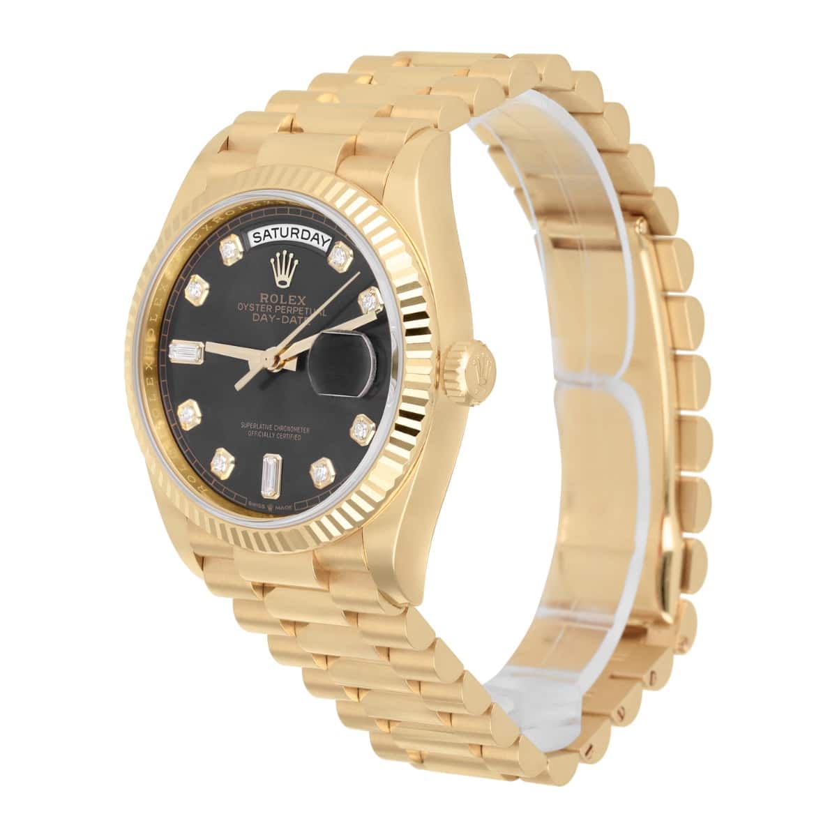 Rolex Day Date 36mm Dark Gray Diamond Dial Yellow Gold Watch 128238 Box/Papers