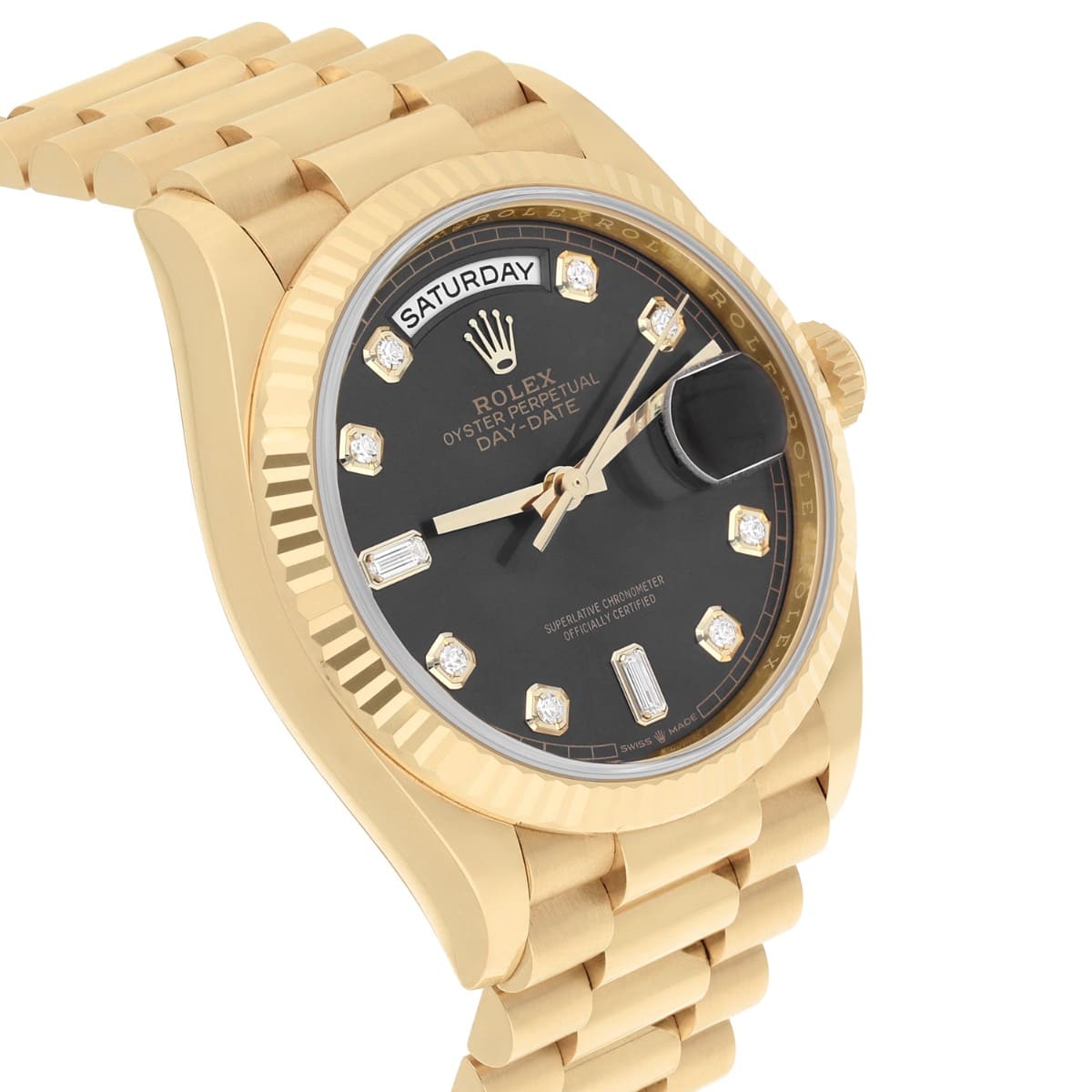 Rolex Day Date 36mm Dark Gray Diamond Dial Yellow Gold Watch 128238 Box/Papers