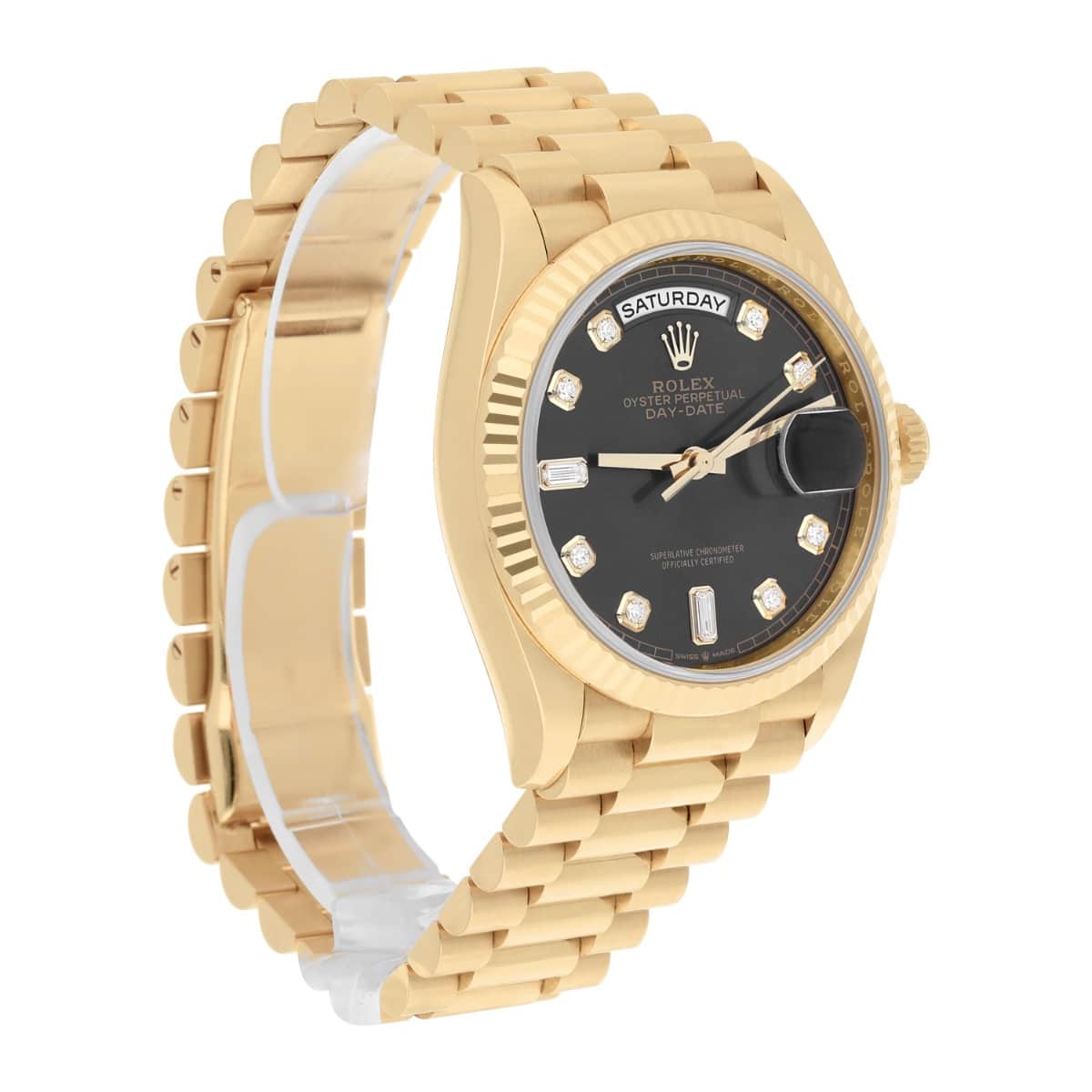 Rolex Day Date 36mm Dark Gray Diamond Dial Yellow Gold Watch 128238 Box/Papers