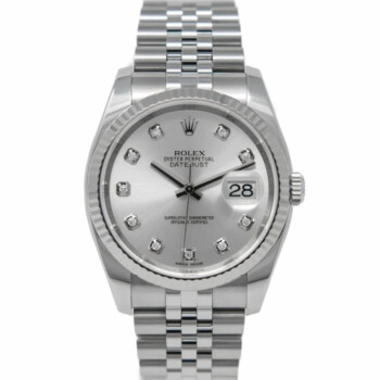 Rolex Datejust 36mm Steel & White Gold Watch Factory Silver Diamond Dial Jubilee Bracelet 116234