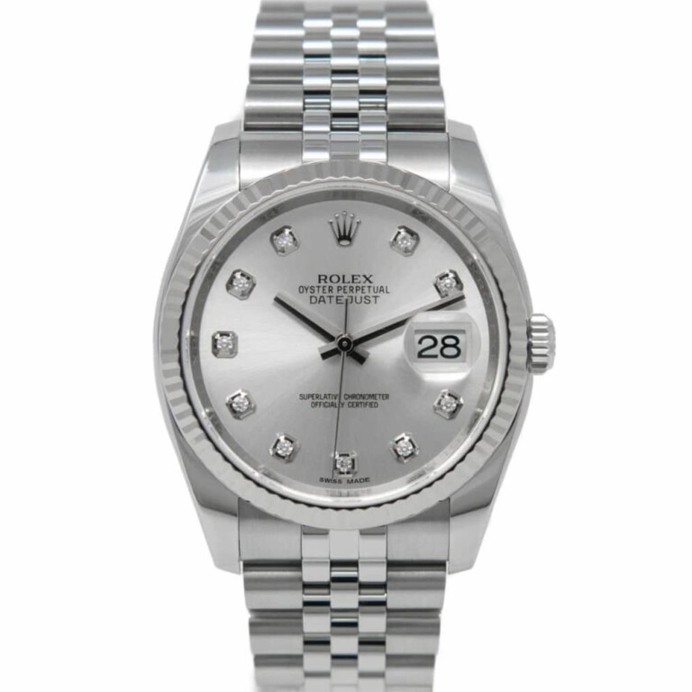 Rolex Datejust 36mm Steel & White Gold Watch Factory Silver Diamond Dial Jubilee Bracelet 116234