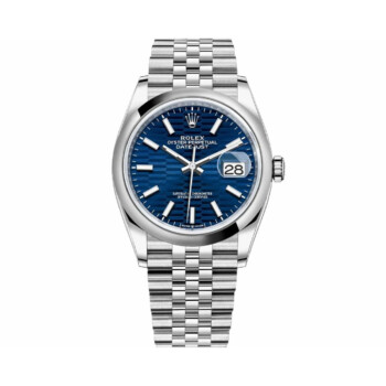 Rolex Datejust 36mm Jubilee 126200-0021 Stainless Steel Watch Blue Fluted Motif Index Dial
