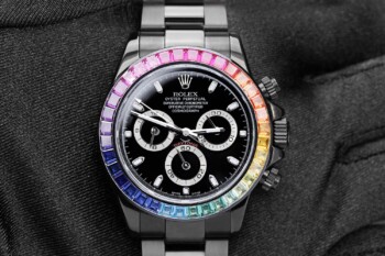 Rolex Cosmograph Daytona Black PVD/DLC Coated Watch with Black Dial and Rainbow Bezel 116523 – alternate view