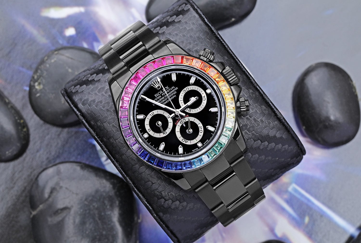 Rolex Cosmograph Daytona Black PVD/DLC Coated Watch with Black Dial and Rainbow Bezel 116523 - Image 3