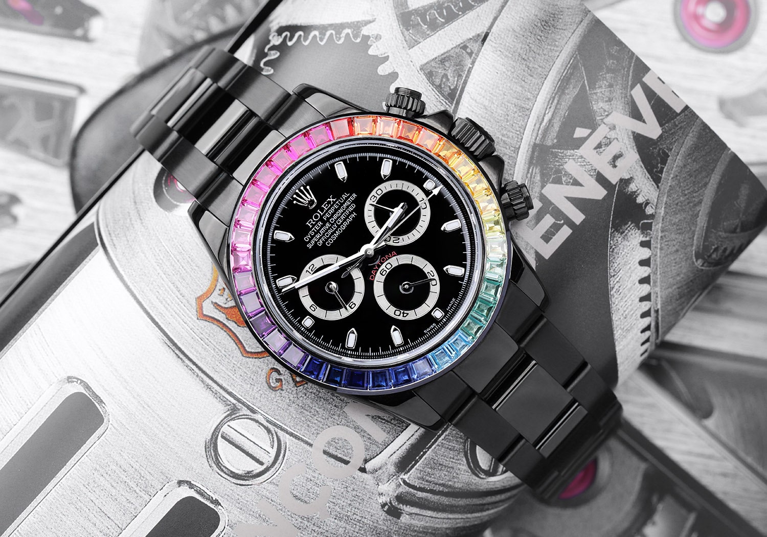 Rolex Cosmograph Daytona Black PVD/DLC Coated Watch with Black Dial and Rainbow Bezel 116523 - Image 4