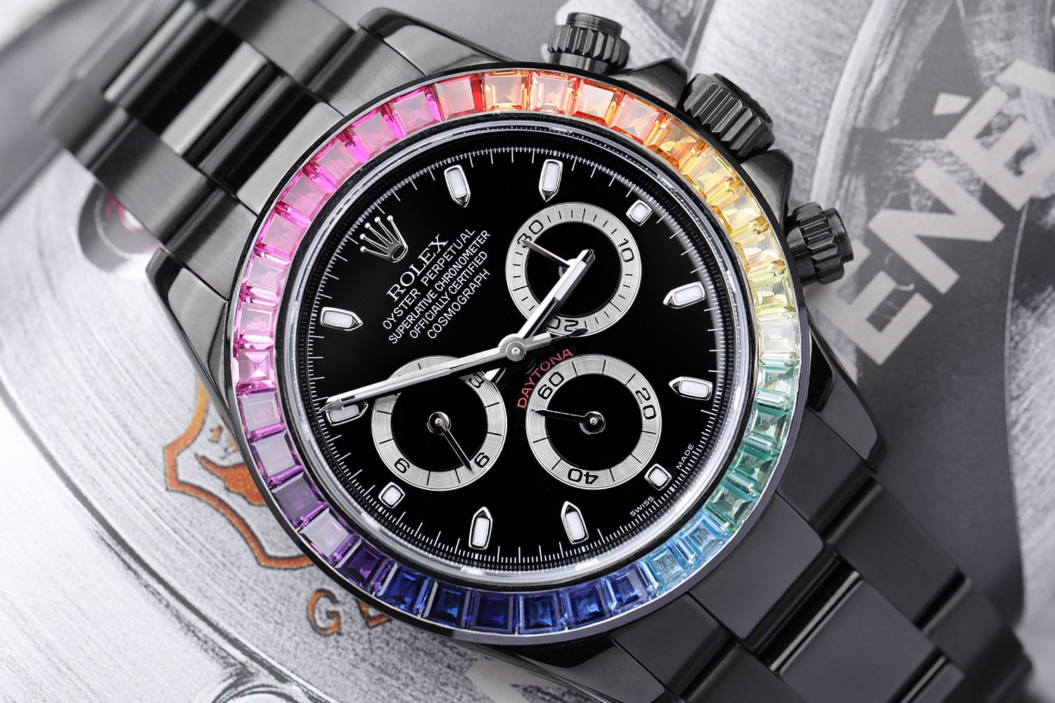 Rolex Cosmograph Daytona Black PVD/DLC Coated Watch with Black Dial and Rainbow Bezel 116523 - Image 5