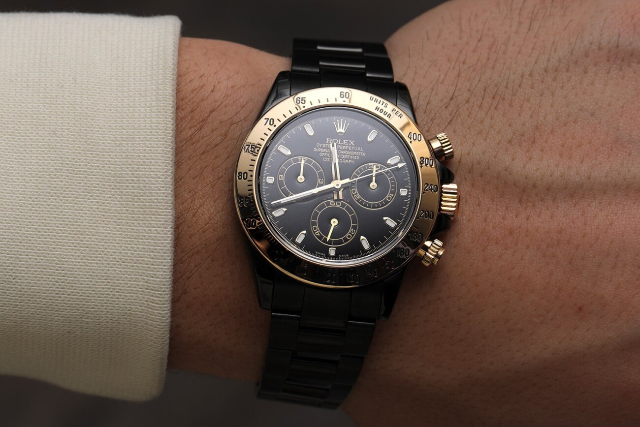 Rolex Cosmograph Daytona Black PVD/DLC Coated Watch with Yellow Gold Bezel 116523