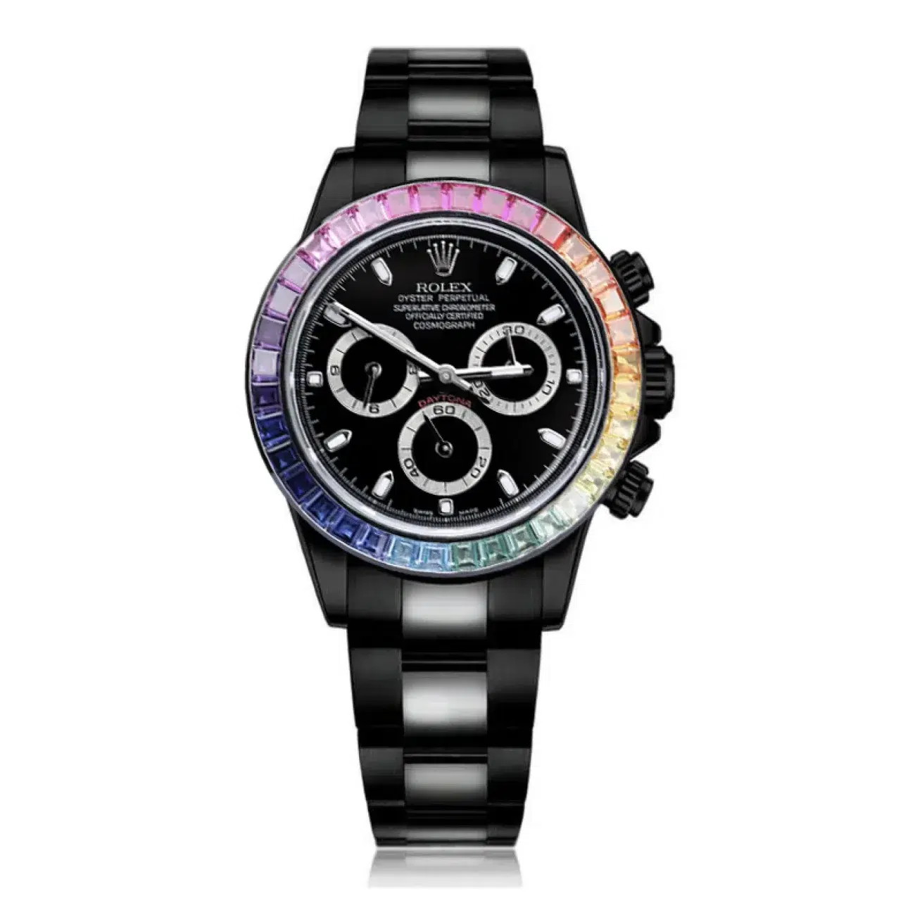 Rolex Cosmograph PVD:DLC Rainbow Bezel 116523 Rolex Cosmograph Daytona Black PVD/DLC Coated Watch with Black Dial and Rainbow Bezel 116523