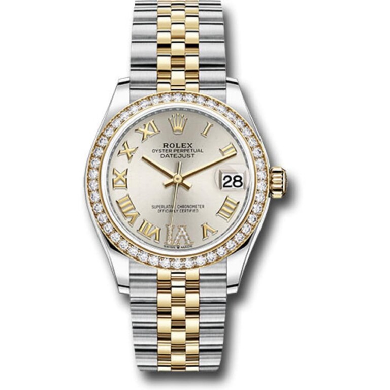 Rolex Datejust Jubilee 36mm Stainless Steel & Yellow Gold with Diamond Bezel Silver Roman Pave 6 Dial Watch 278383RBR