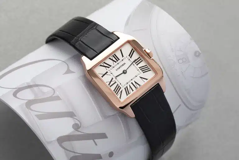 Cartier Santos Dumont rose gold ladies watch, dial detail