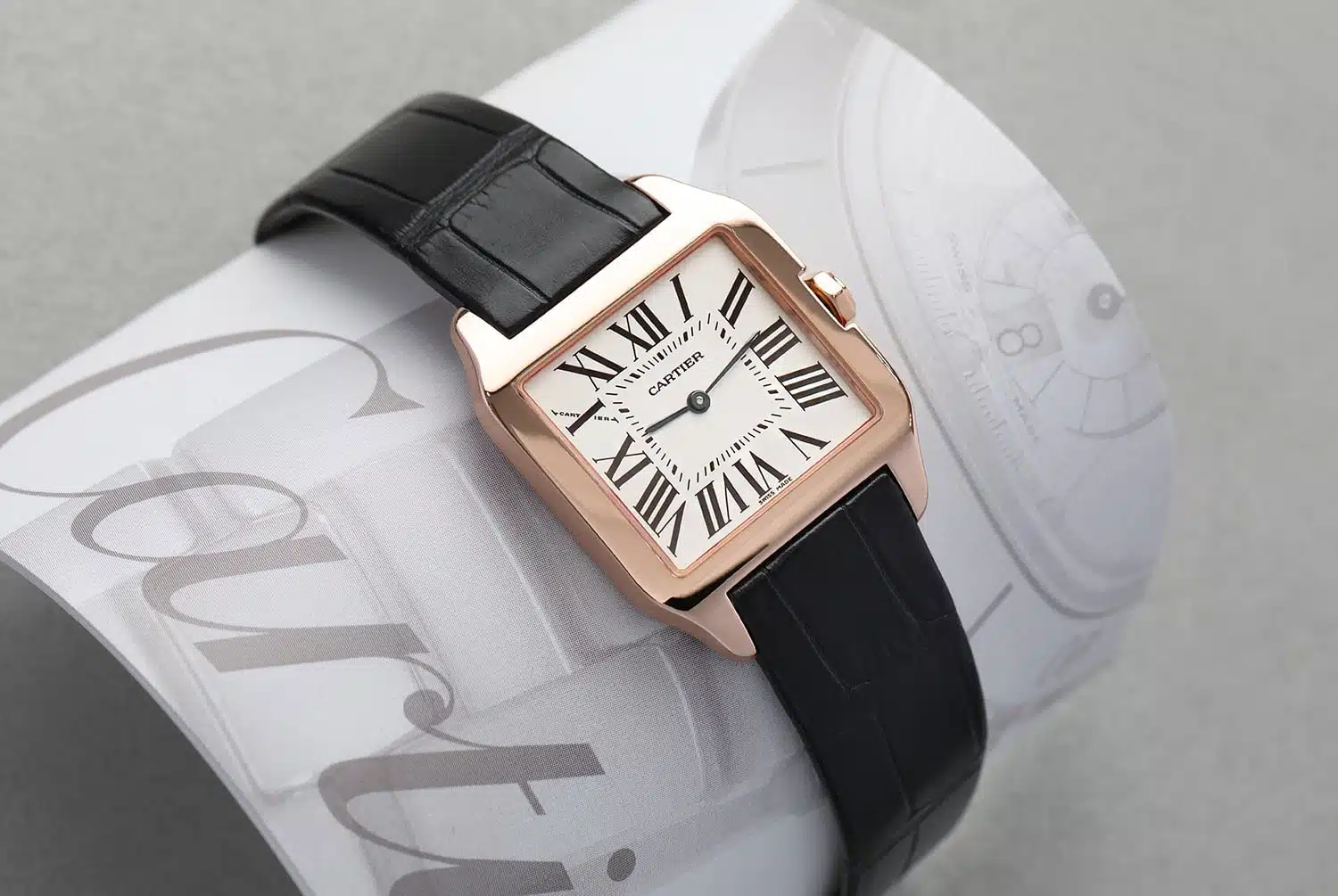 Cartier Santos Dumont rose gold ladies watch, dial detail