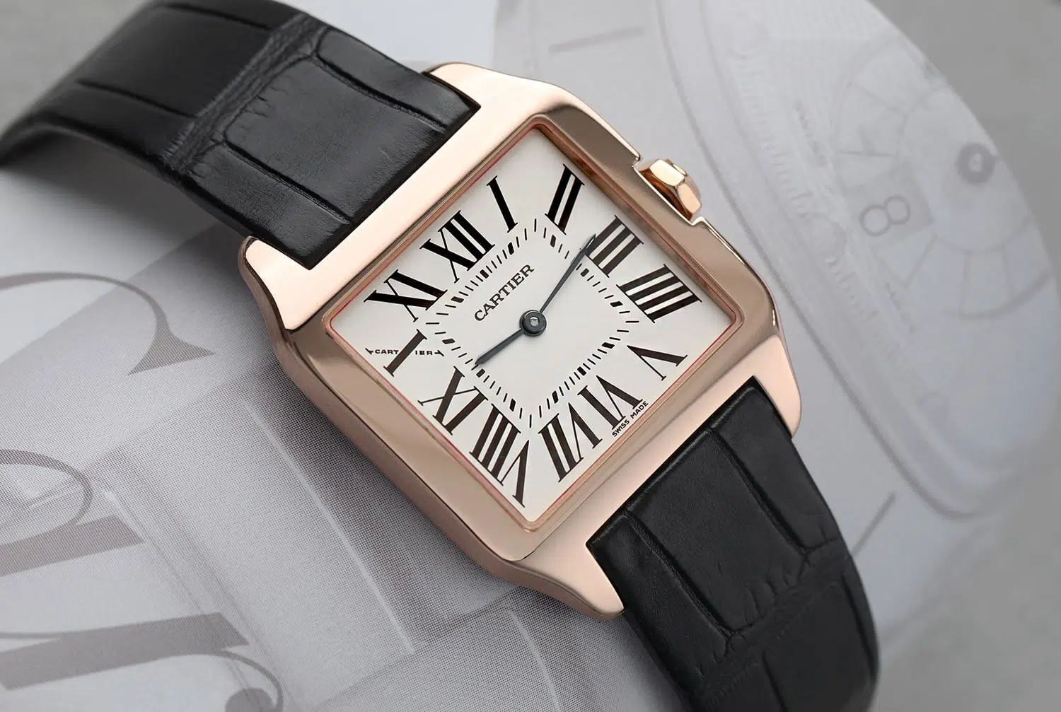 Cartier Santos Dumont Ladies Rose Gold Quartz Watch Leather Band W2009251 2788 – image 3