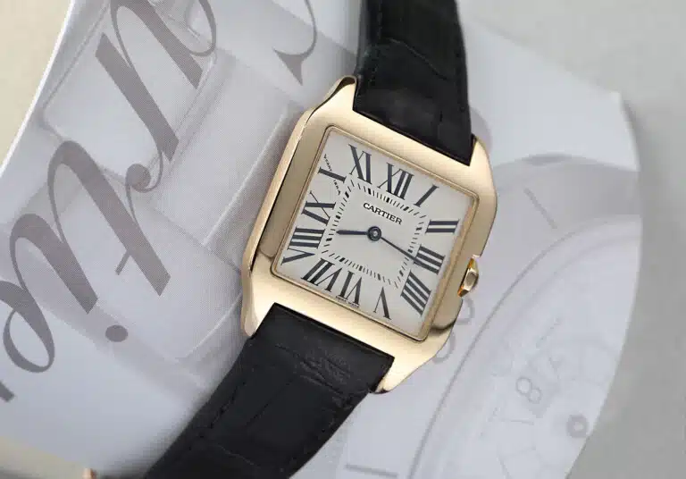 Cartier Santos Dumont 2787 yellow gold watch, ivory dial detail