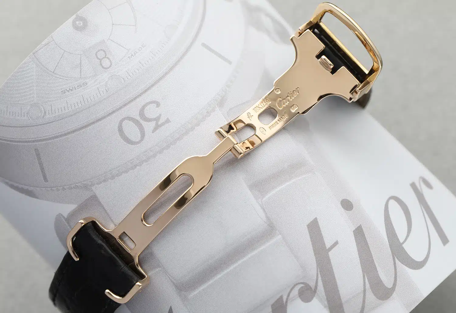 Cartier Santos Dumont 2787 18k Yellow Gold Watch with Ivory Roman Dial Leather Band – image 5
