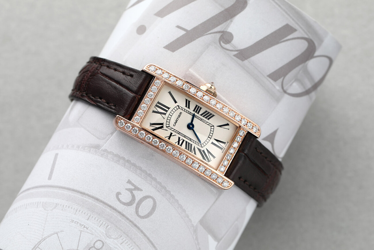 Cartier Tank Americaine WJTA0002/2503 Small Rose Gold Factory Diamond Ladies Watch
