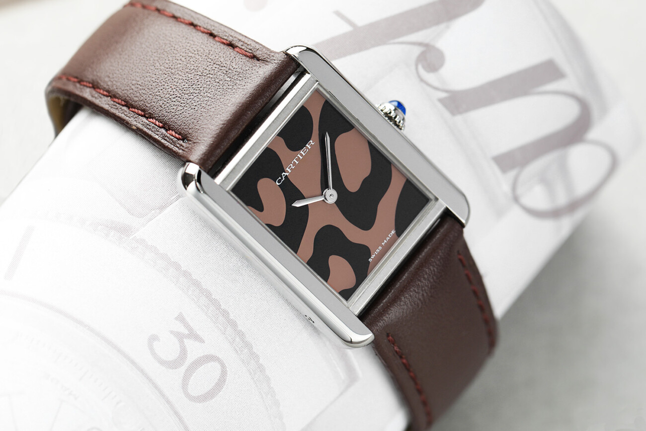 Cartier Tank Solo Panther/Leopard Dial Stainless Steel Watch Model 3170