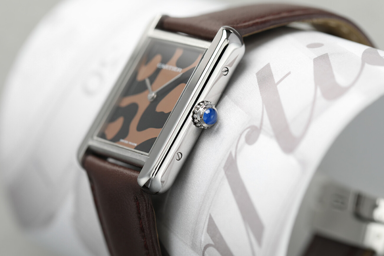 Cartier Tank Solo Panther/Leopard Dial Stainless Steel Watch Model 3170