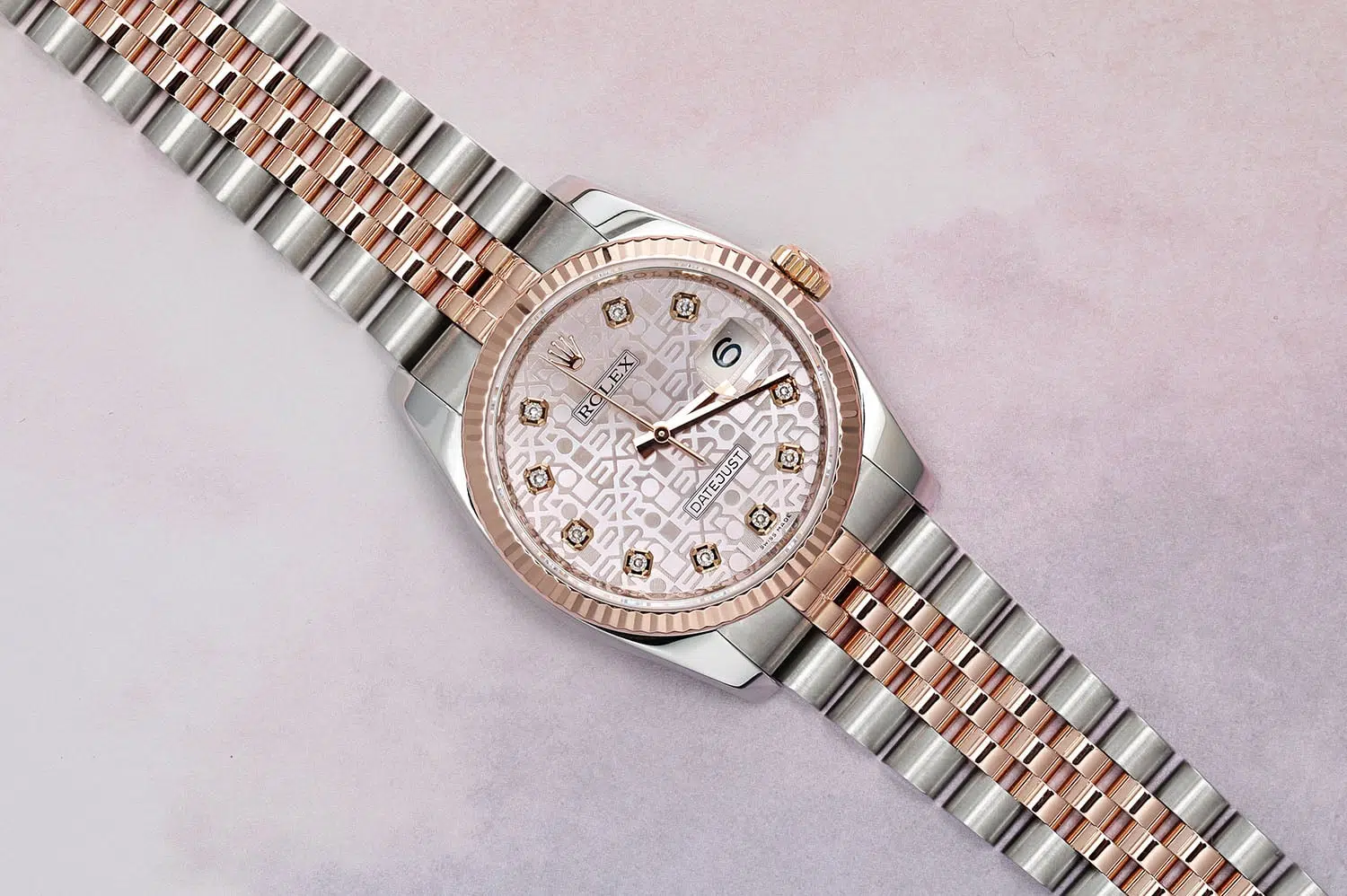Rolex Datejust 116231-0058 Steel and Rose Gold 36mm Anniversary Pink Diamond Dial Jubilee Band – image 9