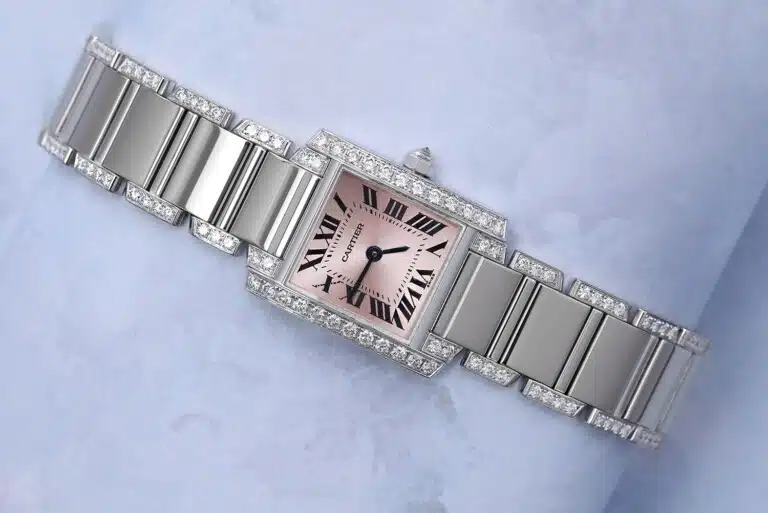 Cartier Tank Francaise Ladies 18k White Gold Watch with Factory Diamonds Pink Dial 2403 – image 2