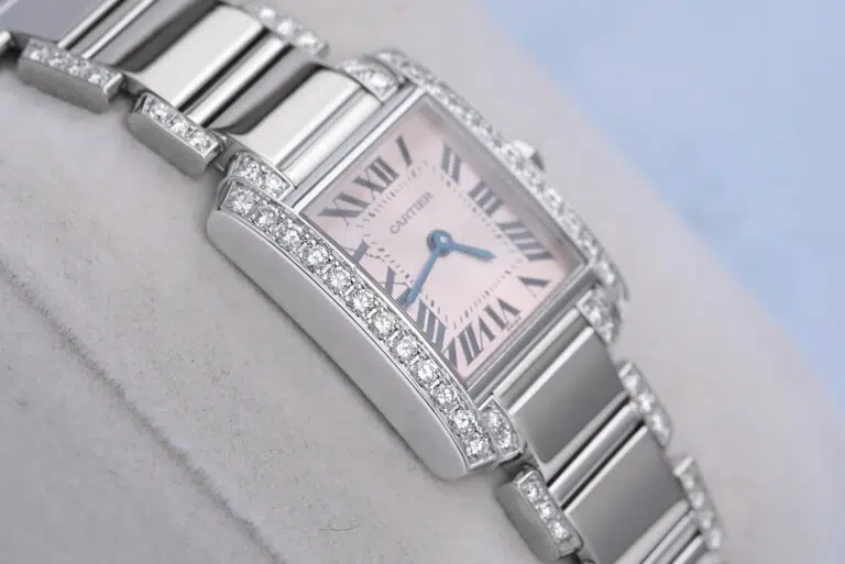 Cartier Tank Francaise Ladies 18k White Gold Watch with Factory Diamonds Pink Dial 2403 – image 4