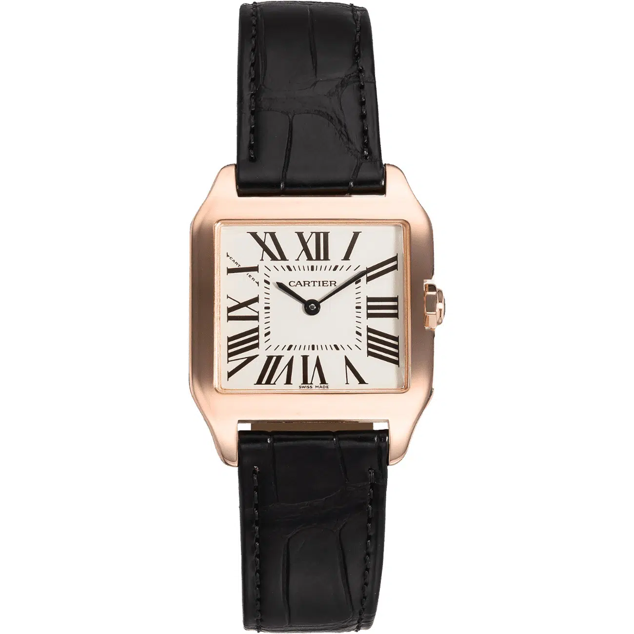 Cartier Santos Dumont Ladies Rose Gold Quartz Watch Leather Band W2009251 2788