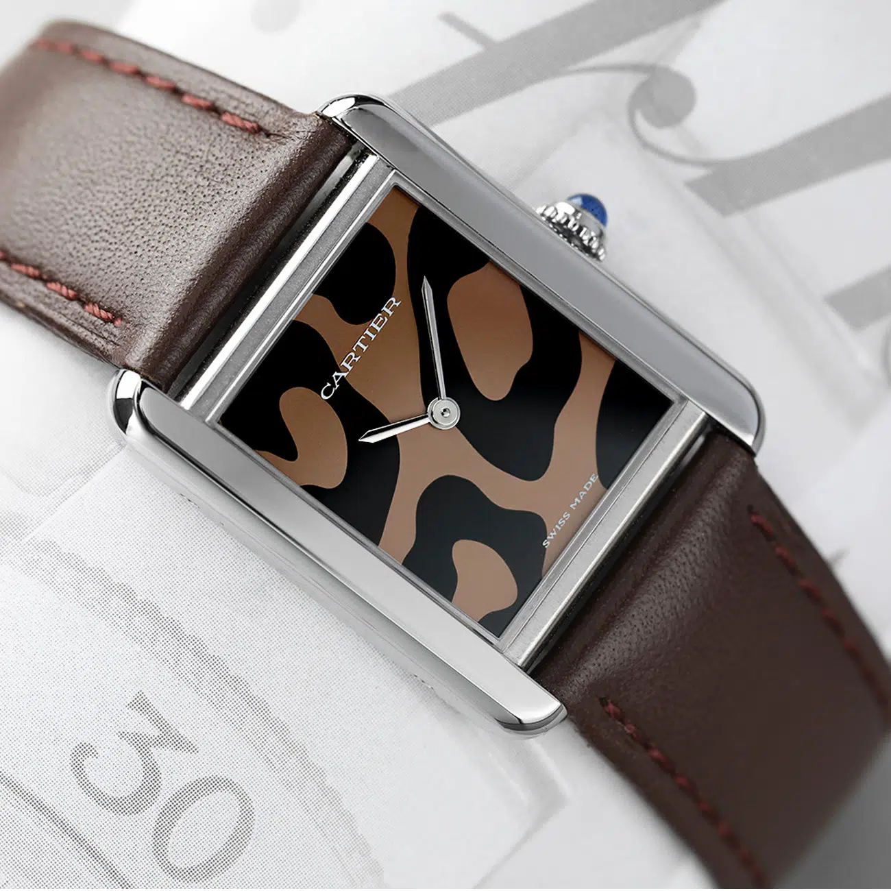 Cartier Tank Solo Panther/Leopard Dial Stainless Steel Watch Model 3170