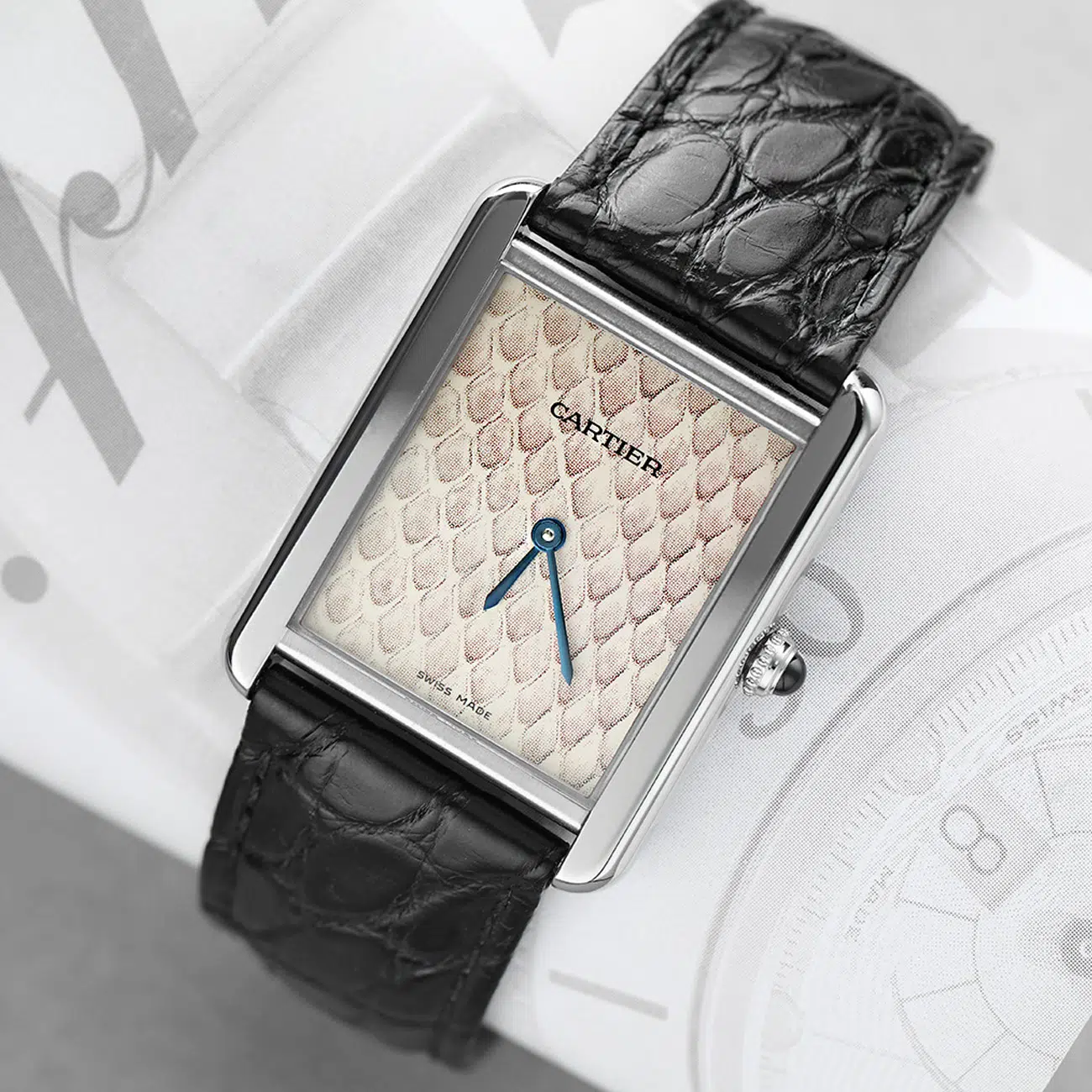 Cartier Tank Solo Python Pattern Stainless Steel Ladies Watch W5200020