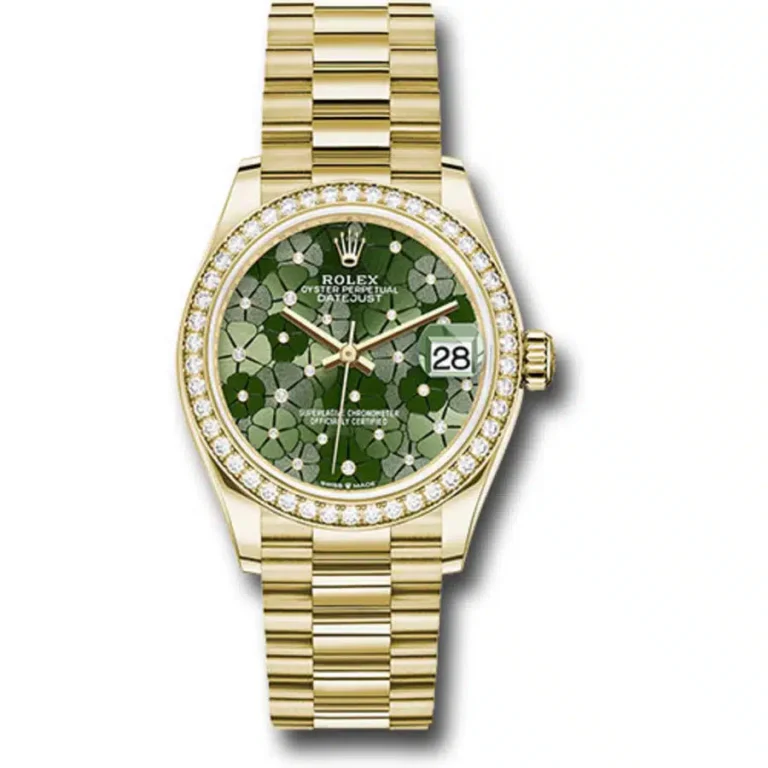 Rolex Datejust 31mm 278288RBR-0038 President Yellow Gold with Diamond set on Bezel Watch Green Floral Dial