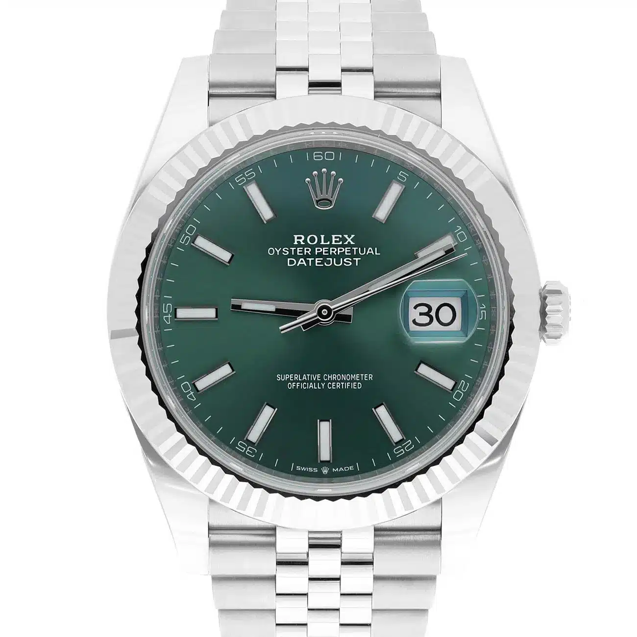 Rolex Datejust 41mm Jubilee 126334 Stainless Steel Watch Mint Green Dial