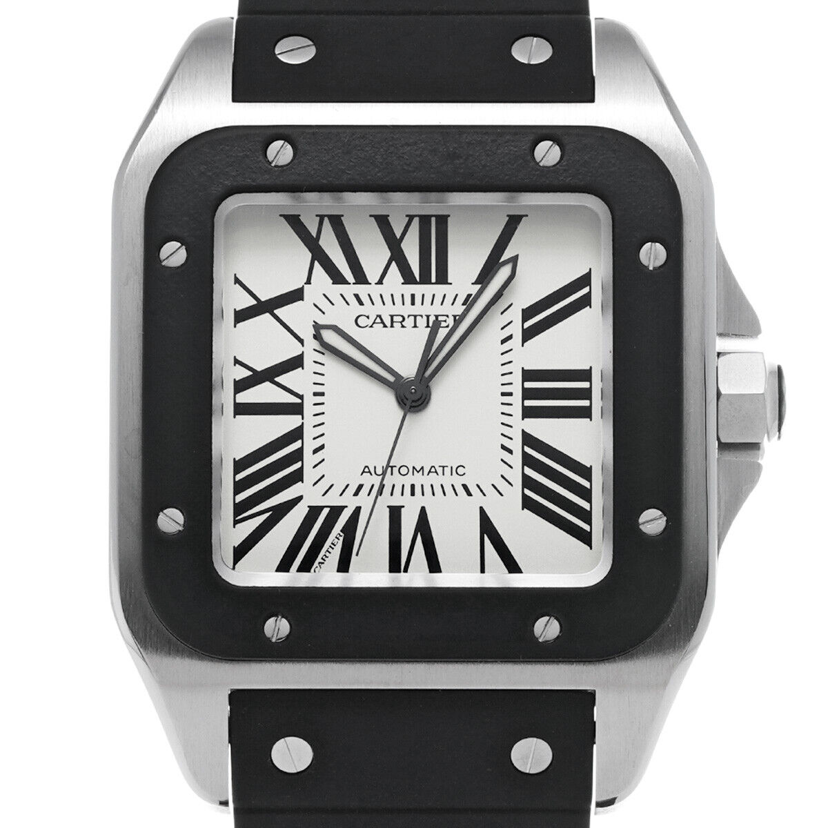 Cartier Santos 100 Men's Watch W20121U2 Stainless Steel Watch with Black Rubber