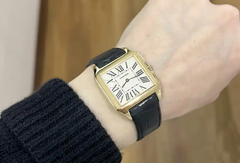 Cartier Santos Dumont 2787 18k Yellow Gold Watch with Ivory Roman Dial Leather Band – image 6