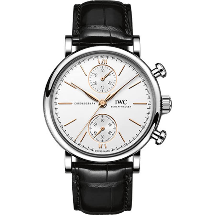 IWC Portofino Chronograph IW391406 Stainless Steel 39mm Black Leather Silver Dial Watch 2024