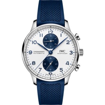 IWC Portuguese Stainless Steel 41mm Blue Rubber Strap Silver Dial IW371620 Watch 2024