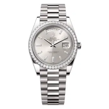 Rolex Day-Date 40mm 228349RBR-0001 White Gold with Diamond Bezel and Silver Baguette Diamond Dial Watch
