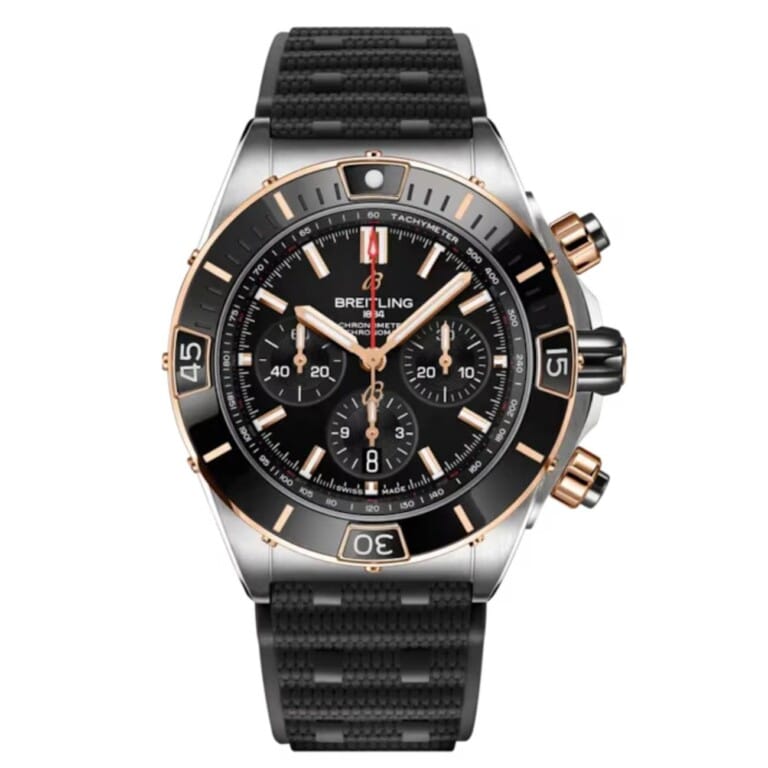 Breitling Super Chronomat B01 UB0136251B1S1 44mm Black Dial Unidirectional Ratcheted Rotating Bezel Stainless Steel &