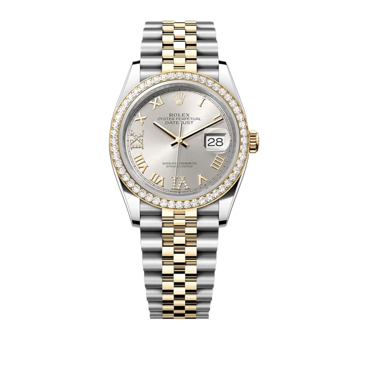 Rolex Datejust 36mm Stainless Steel and Yellow Gold Custom Diamond Bezel Custom Diamond Dial 2005-2006