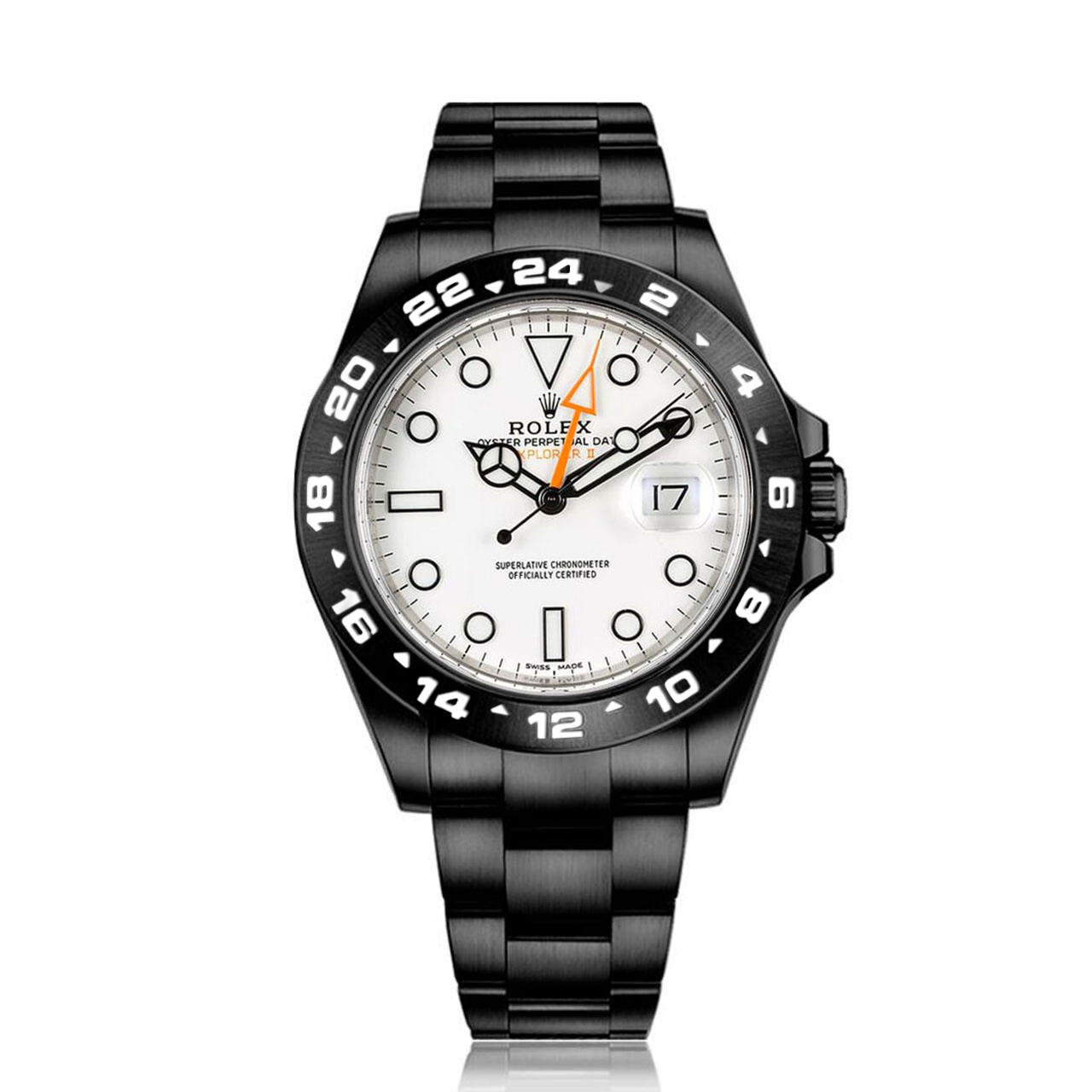 Rolex Explorer II Black PVD/DLC Coated Stainless Steel Watch White Numerals Bezel White Dial 216570