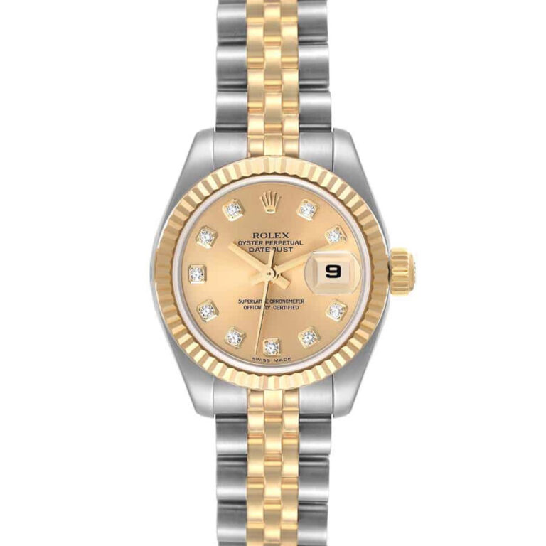 Rolex Lady-Datejust 179173 26mm Steel & Yellow Gold Watch Factory Champagne Diamond Dial Jubilee Band