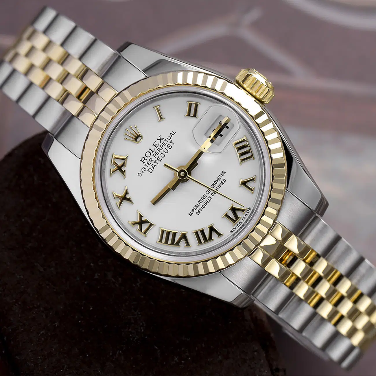 Rolex Lady-Datejust 179173 26mm Steel & Yellow Gold Watch White Roman Dial Jubilee Band