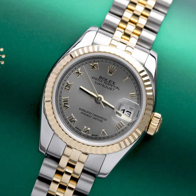 Rolex Lady-Datejust 179173 26mm Steel & Yellow Gold Watch Grey Roman Dial Jubilee