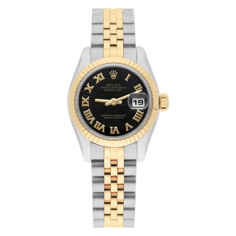 Rolex Lady-Datejust 179173 26mm Steel & Yellow Gold Watch Black Sundust Dial Jubilee Band