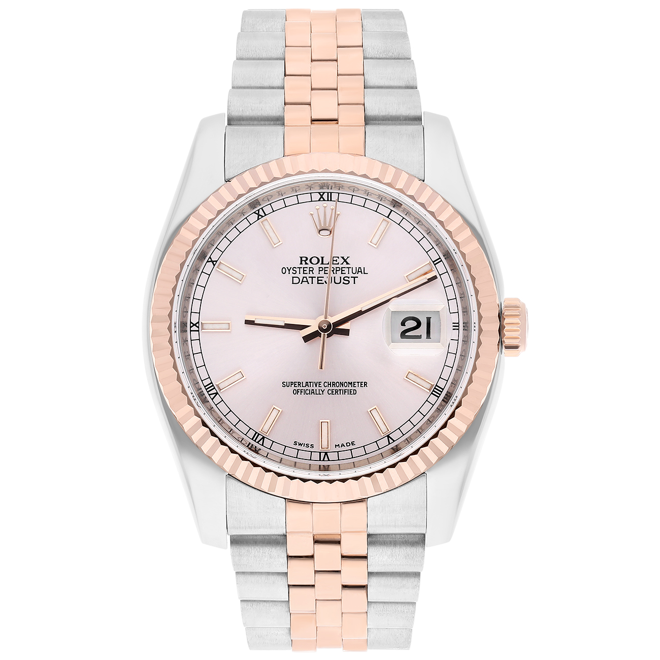 Rolex Datejust 116231-0062 36mm Pink Index Dial Jubilee Steel and Rose Gold Watch
